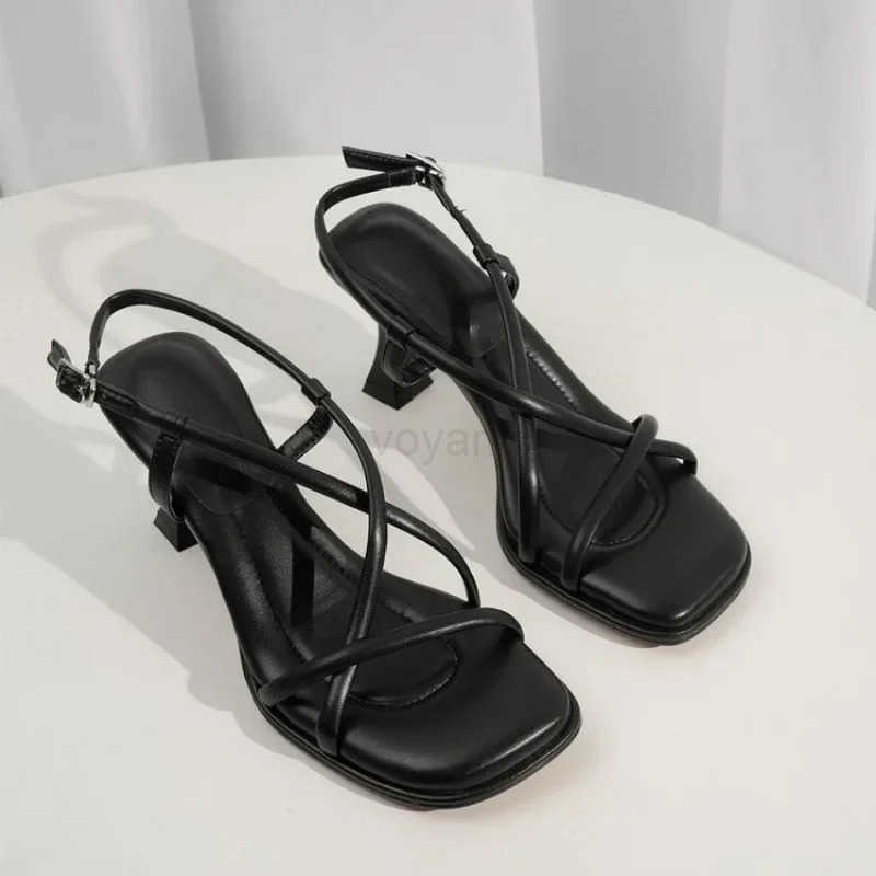 2024 Summer New Simple Square ed Slim Strap Thick Heel Sandals for Wen Straight Toe Open Toe Sandals for Wen Z250304