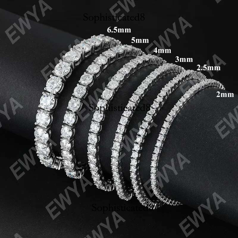 EWYA New In Real D Color Full 2mm 0.03CT Moissanite Tennis Bracelet For Women S Sier Plated Dia k Bracelets Gift