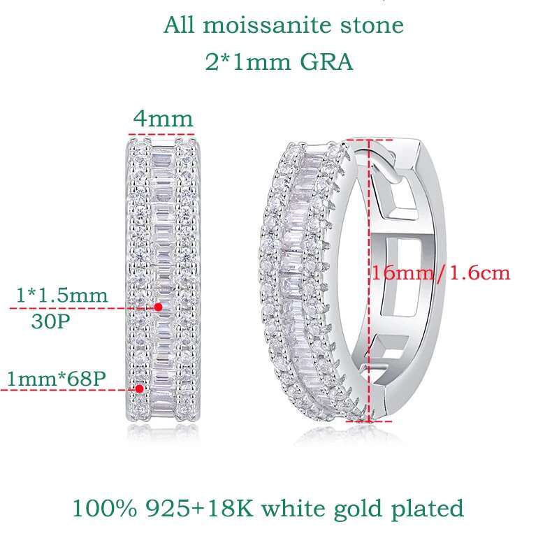 Smyoue Plated D VVS1 All Moissanite Hoop Earrings for Women Pass Dia Test S Sterg Sier Ear Jewelry Wholesale GRA