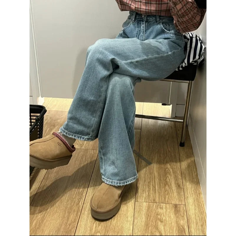 Streetwear Female Trousers Wide Leg Jeans for Women Blue High Waisted Denim Pants Y2k Womens Clothing 250227