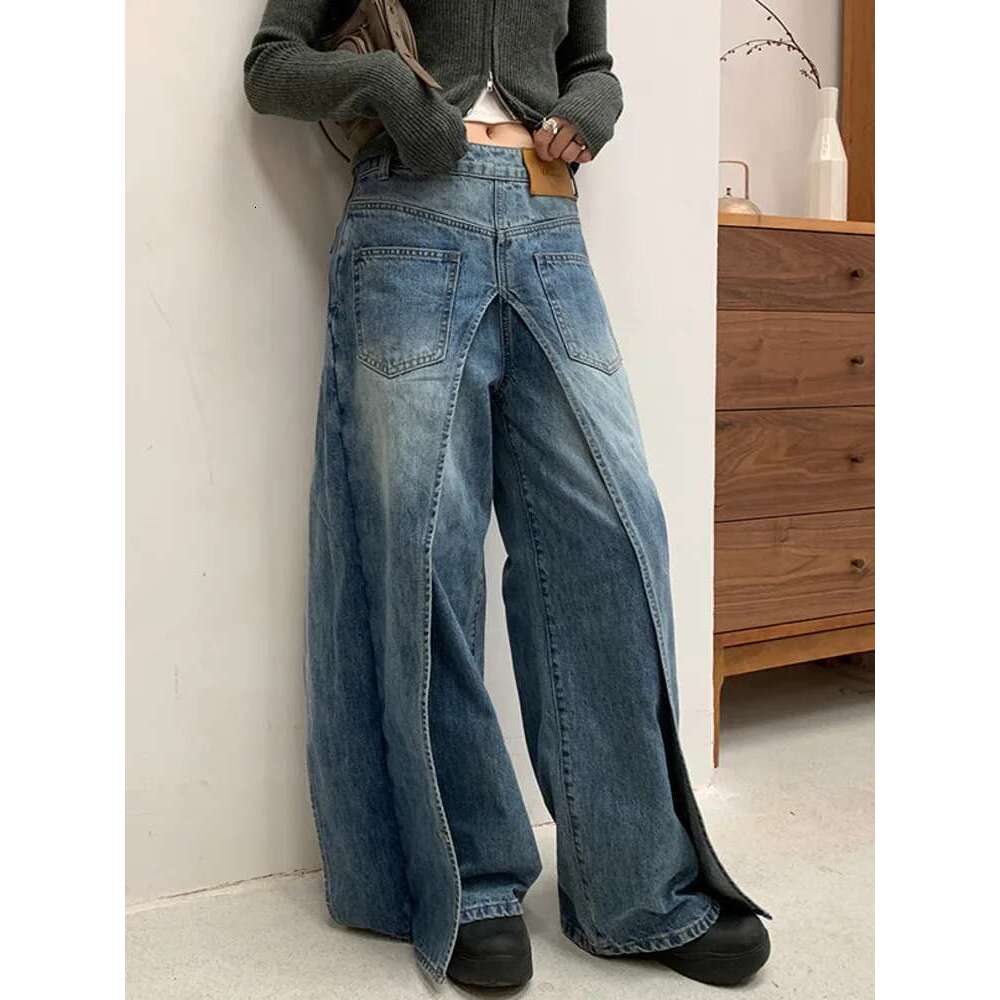 Fashion Women's Wear Jeans In Both Front And Back High Waist Deconstruct Two Fake Loose Denim Pants Winter 2025 New 7Ab2797