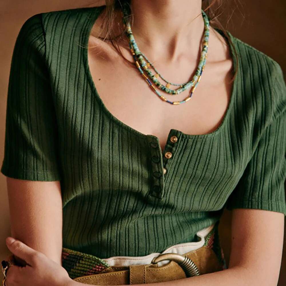 Solid Color Stripe Graphic Print Women T-Shirt Summer O-Neck Short Sleeve Lady Pullover Classic Casual Vintage Femme Top