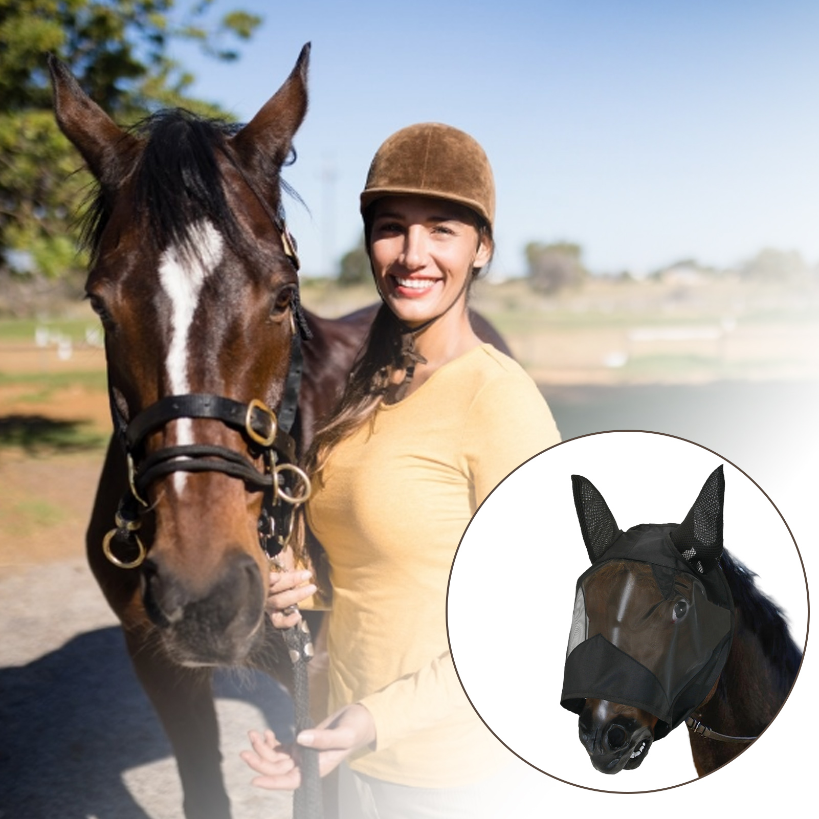 1pcs New Horse Anti Fly Mask Comfortable Breathable Horse Mesh Eye Nose Ear Anti Mosquito For Household Animal Horse Ornament