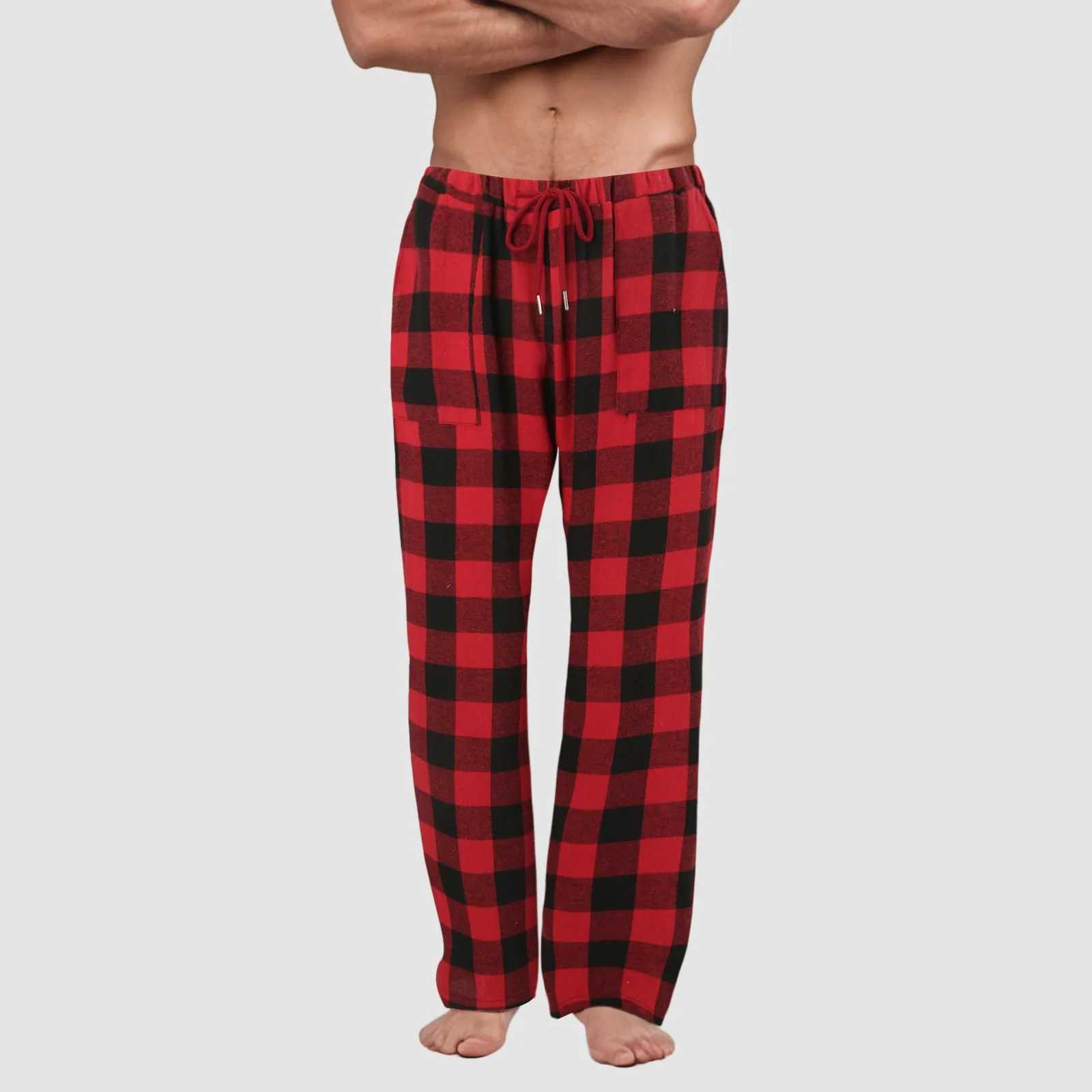 Sweatpants Men High Elastic Gym Joggers Mens High Waisted Red Plaid Drawstring Pajama Pants New In Men Clothing Fitness SportXJ250303