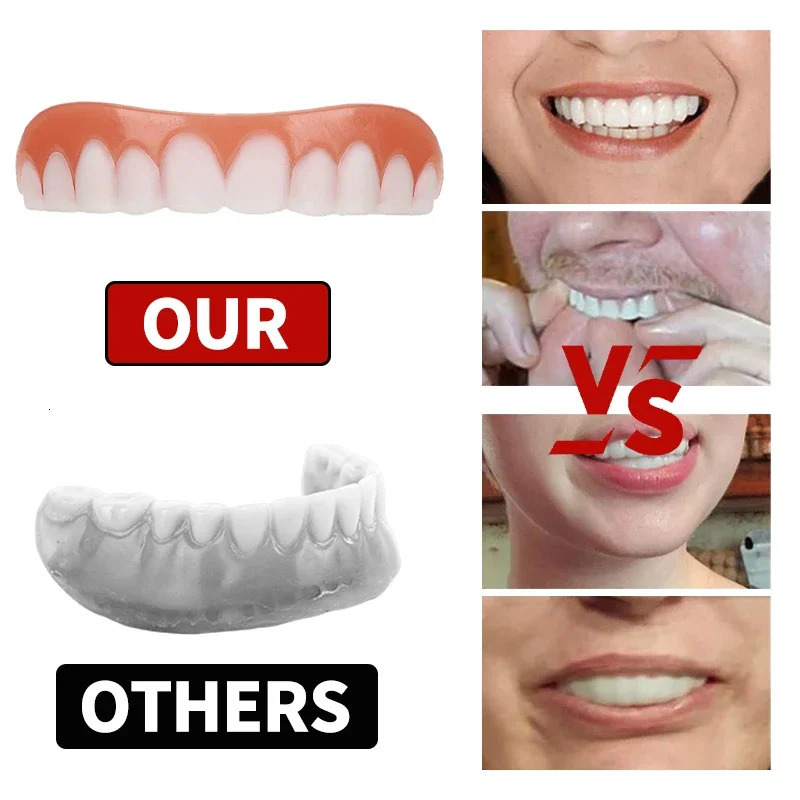Sdotter False Teeth Silicone Upper Lower Veneers Perfect Laugh Veneers Dentures Paste Fake Teeth Braces Comfortable Teeth 250228