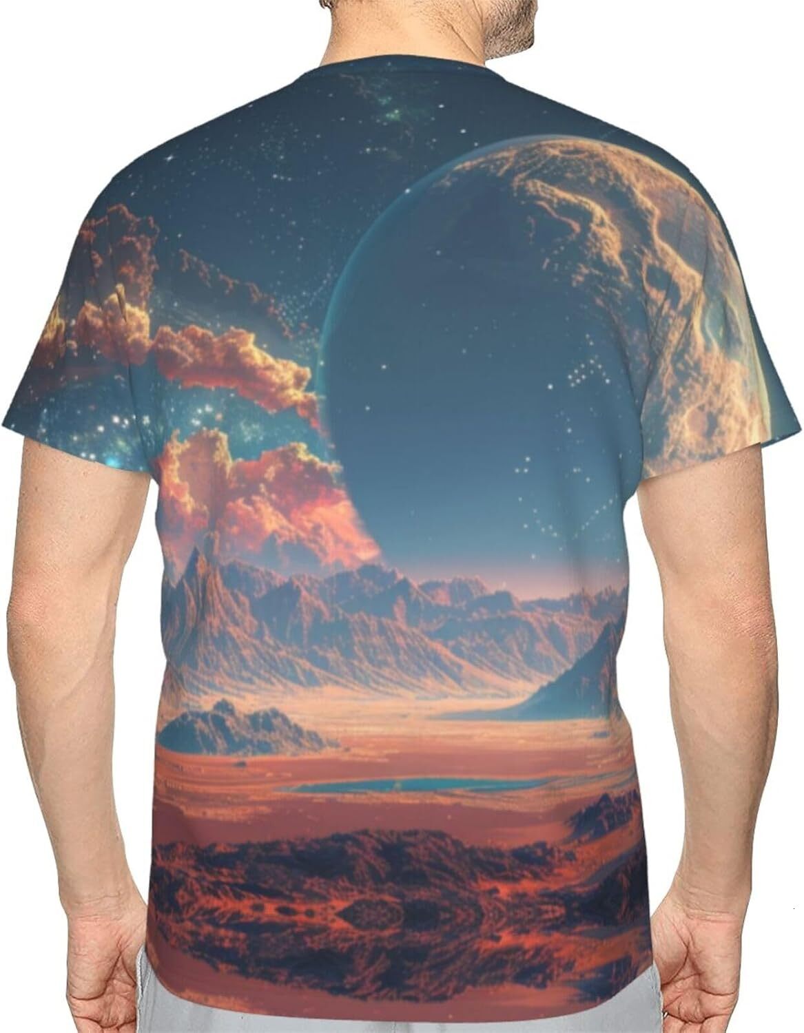 Mens T shirt Alien Landscape 3D Printed Graphic T-Shirt for Men & Women - Space Planet Art Soft Casual Trendy Summer Tops Tee tee Casual tops summer c