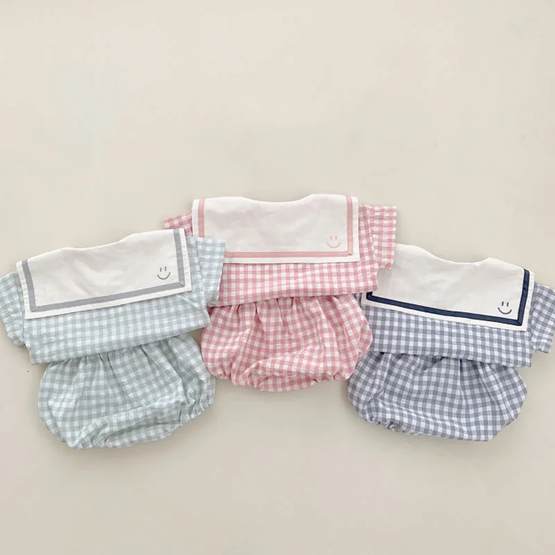 Baby Girl Clothes Set Infant Boy Short Sleeves T-shirt And Bread Shorts 2pcs Sets Toddler Unisex Cotton Plaid Topsbloomer Suit 250304