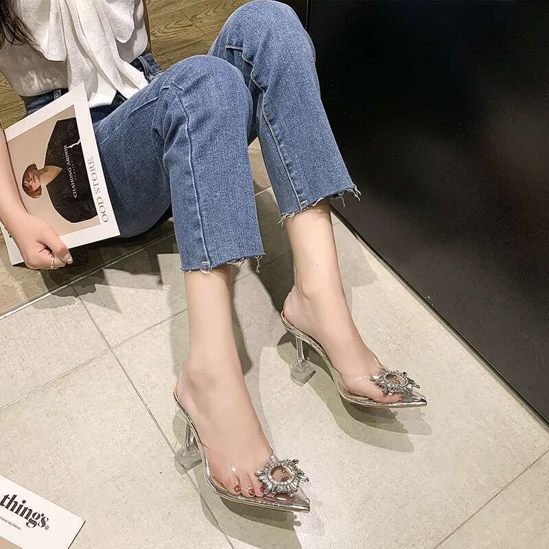 New Women Autumn Fashion Sexy Wedding Transparent Banquet Comfortable Crystal High-Heeled Sandals Woman High Heels atos Mujer