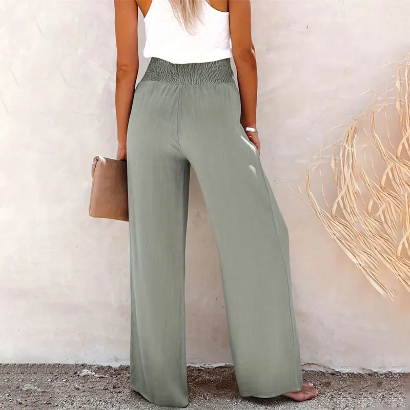 Summer Cotton Linen Wide Leg Pants for Women Pants Full Length Casual Pants Female Solid Loose High Waist Straight Trousers 250303