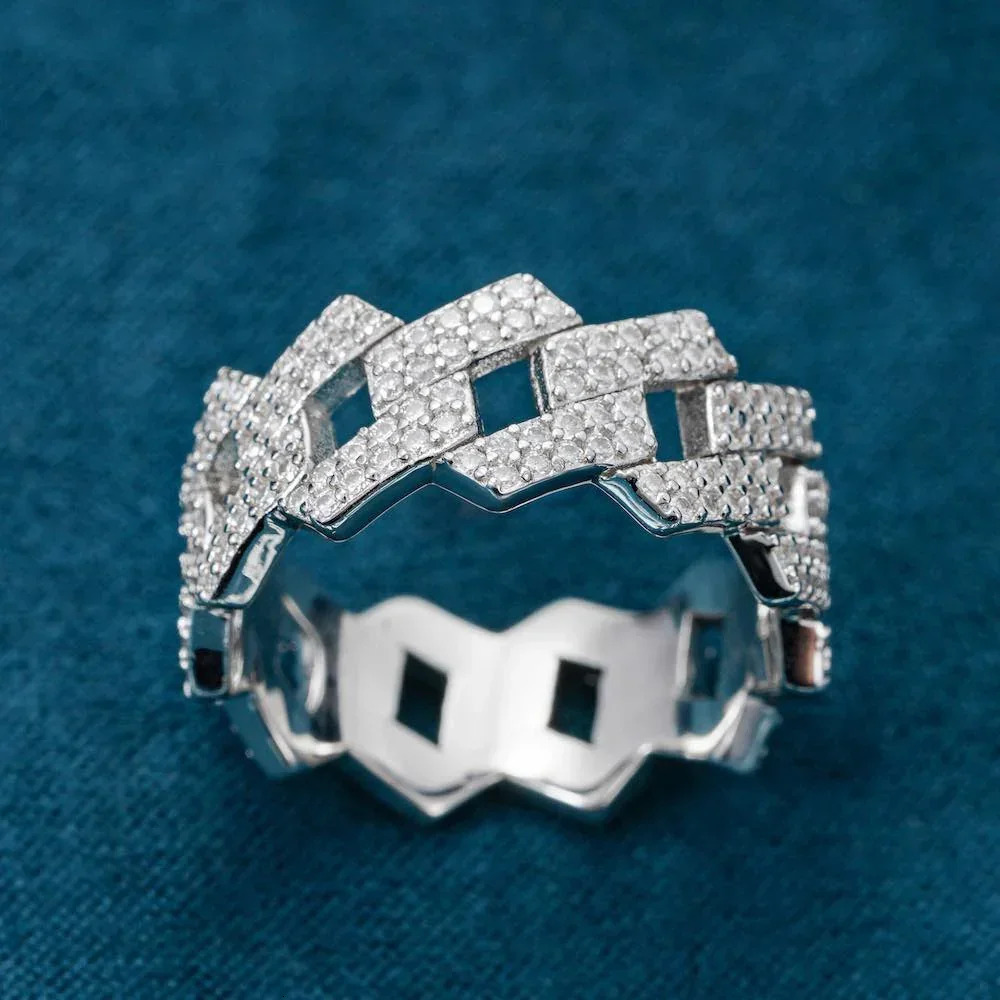Gra Certified Full Diamond Cuban Rings for Men Women 100% 925 Sterling Silver Hip Hop Double Row Band Ring 250227