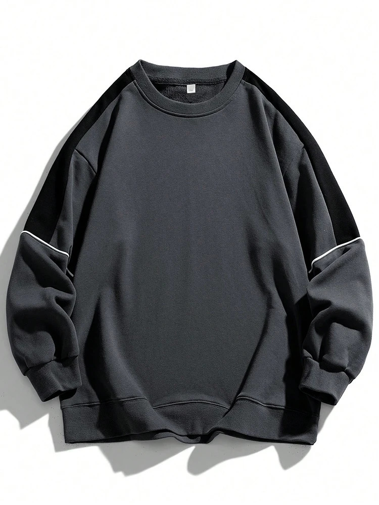 Mens Autumn Casual Fashion Youth Zipper Top Color Comparison Round Neck Hoodie Mens Long Sleeve Loose Sports Shirt Top 250228