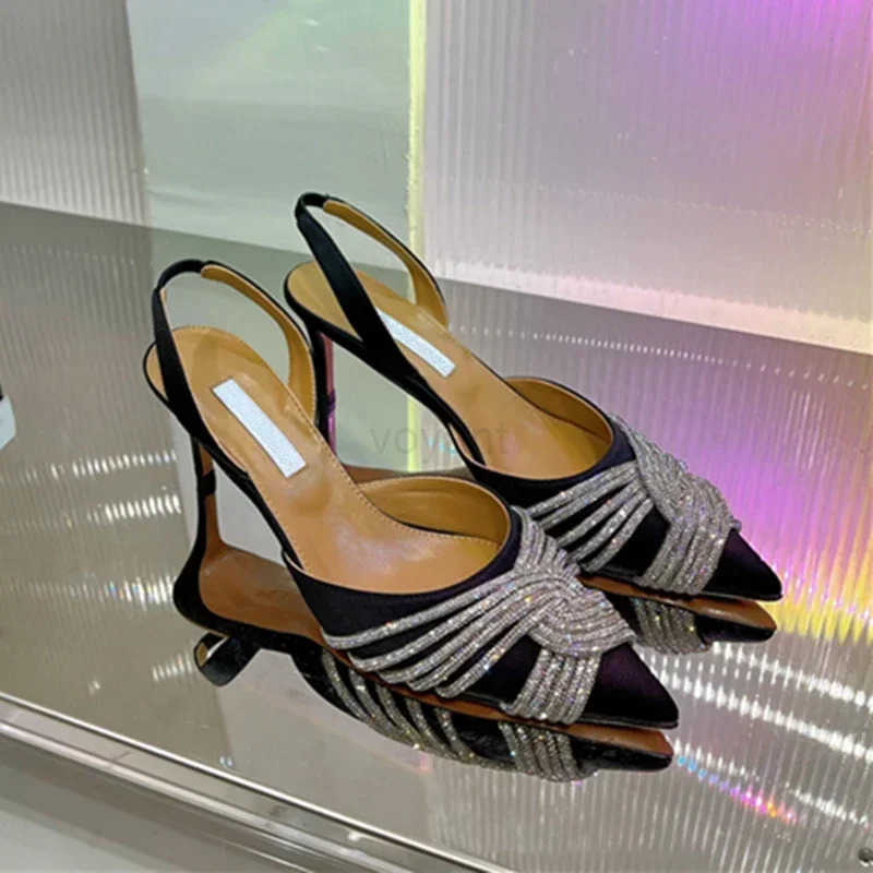 2025 Spring and Autumn European and Wens New High Heel Pointed Water Diamd Fi Banquet Shallow Mouth Sandals Z250304