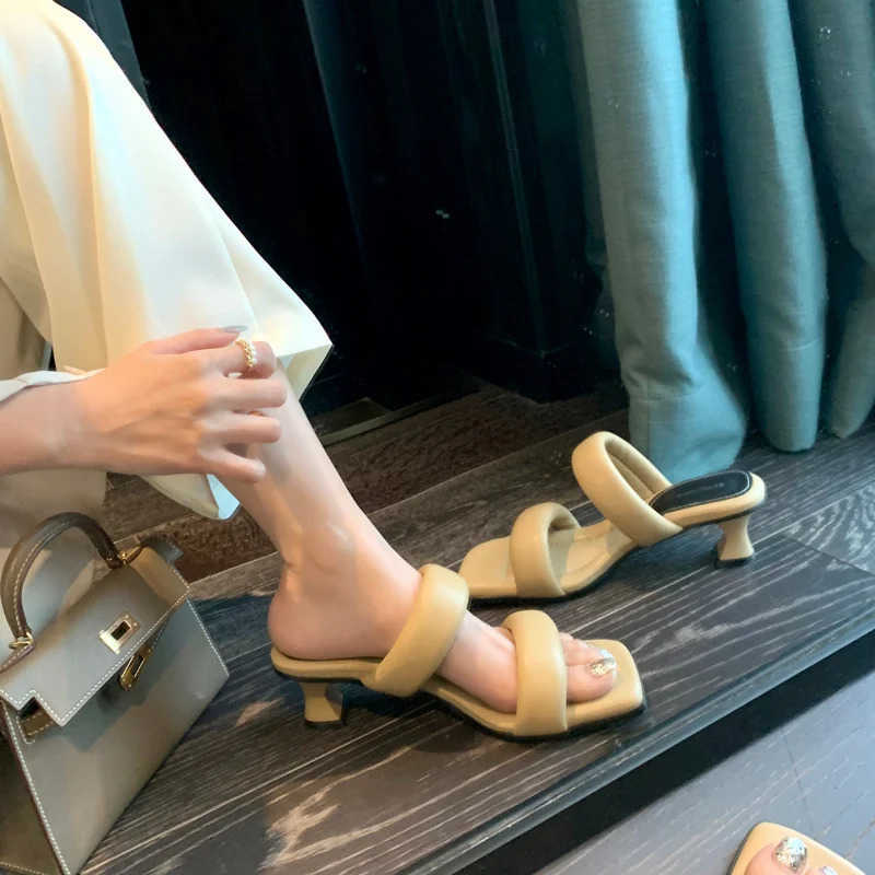Fi Wen H SandalsNew Sheepskin Sandals Wen Outdoor Summer Middle Heel Slippers Thick Soles Cfortable Soft Shoes Z250304