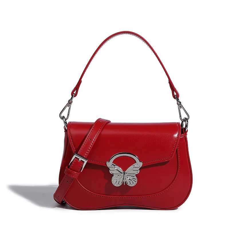 Light Luxury Wine Red Ladies Crossbody Bag 2024 Womens Exquisite Texture Butterfly Underarm Bags Elegant Temperament Handbag Z250303