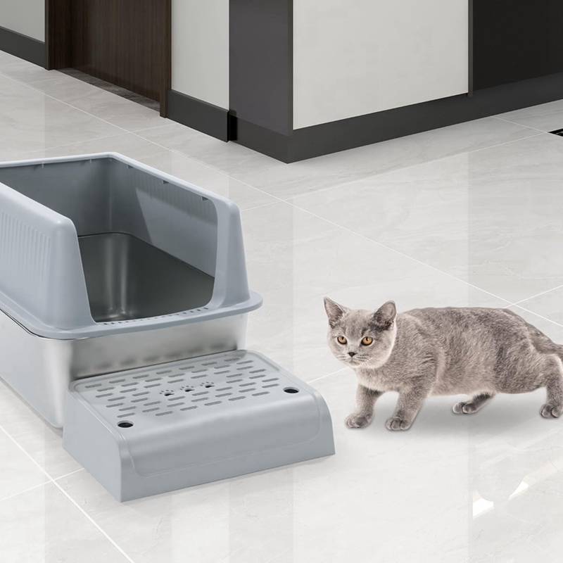 Cat Litter Box Ramp With Filter Function, Double Layered Self-Cleaning Cat Litter Box Litter Trapper With Storage