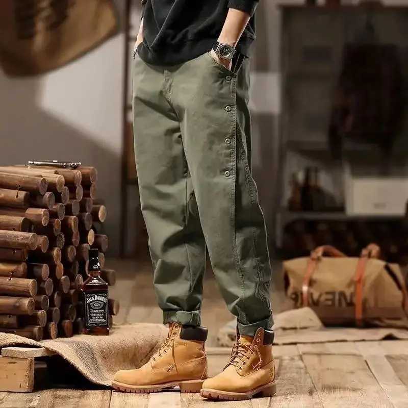 Winter loose casual fully matched retro checkered pants mens elastic waist button cotton sweater mens pantsXJ250303