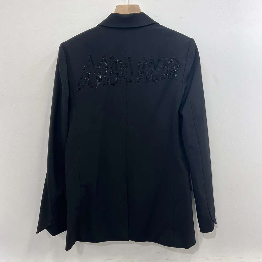 Letter Hot Drill Women Suit Autumn Winter Button Straight Femme Jacket Classic Casual Lady Top 2025
