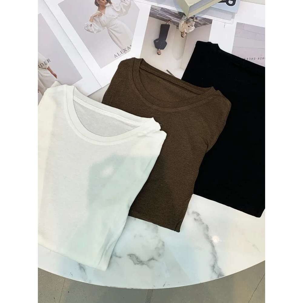 Women Long-Sleeved Ultra-Thin T-Shirt Autumn Winter Lady Solid Color Round Neck Bottoming Pullover Tee Top