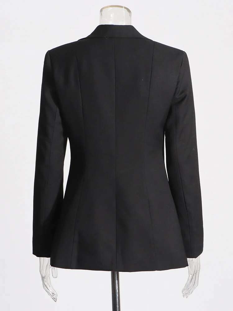 Solid Hollow Out Patchwork Lace Up Blazer For Women Notched Collar Long Sleeve Spliced Pocket Chic Blazers Female
