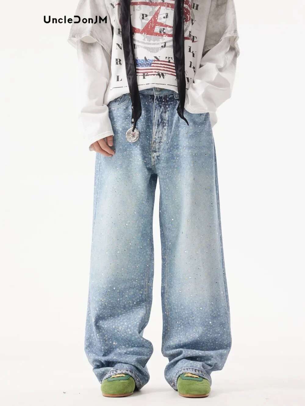 Digital Printing Flash Dia Washed Casual Straight Distressed Y2k Hombre Baggy Jeans