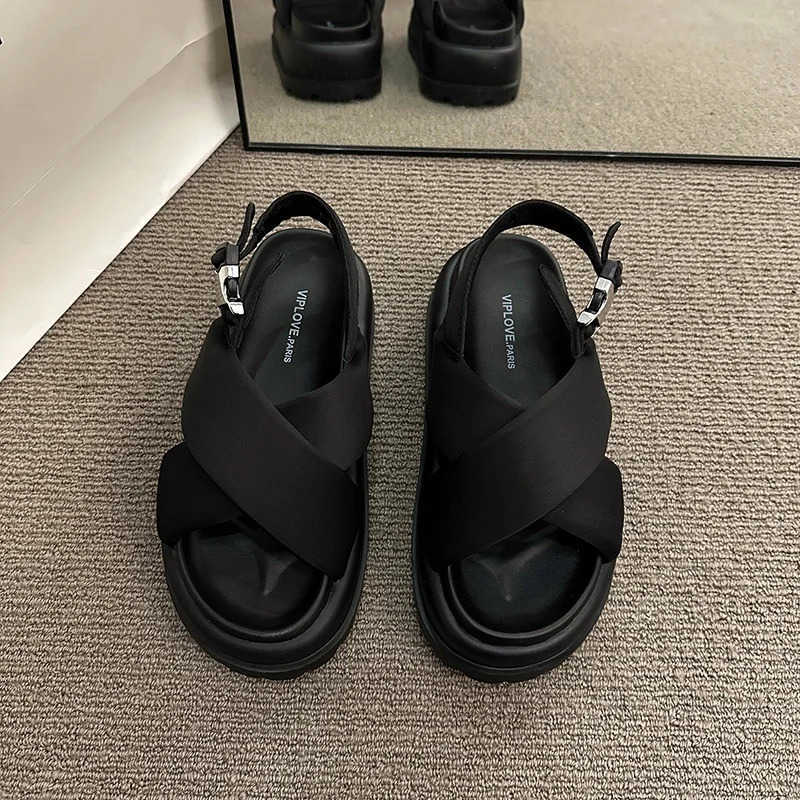 2024 Summer S Of Wens Shoes s With Heel Fem Sandal New Thick Girls Outside Fi Low Rubber Fabric Re Sli Z250304