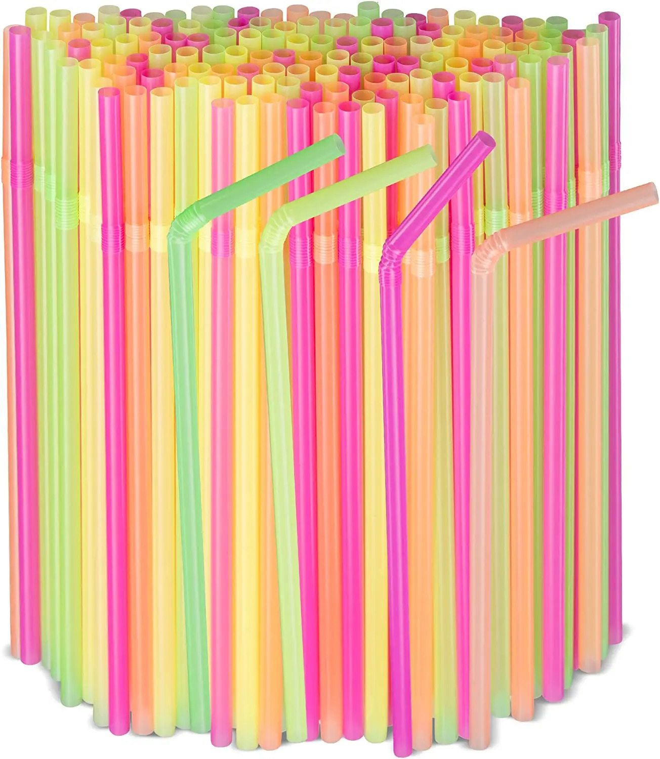1000-100Counts Neon Colored Flexible Plastic Drinking Straws Disposable Straw 8.2 inches Tall Assorted Colors 250228