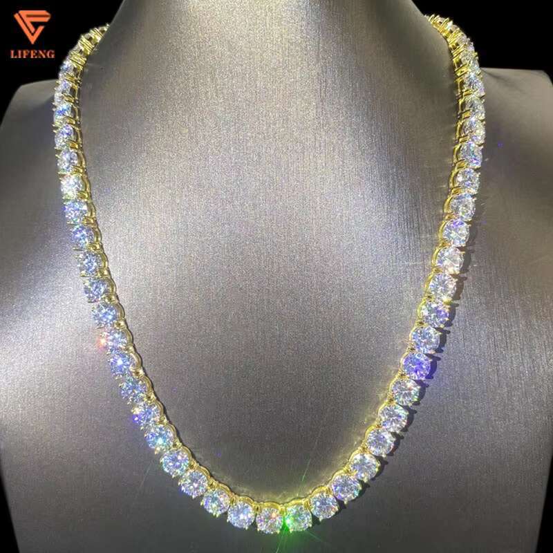 Fashion Design Fine Jewelry Necklace White Gold Plated High Quality 8Mm Round Shape VVS Moissanite Tennis Chain For Women