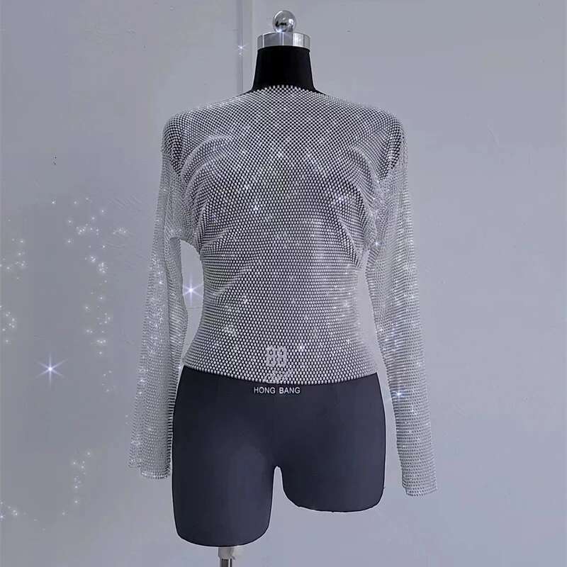 Halloween Sparkg Rhies Women Dias Turtelneck Tops & Tees Runway Design Party Style T-Shirt Mujer Top
