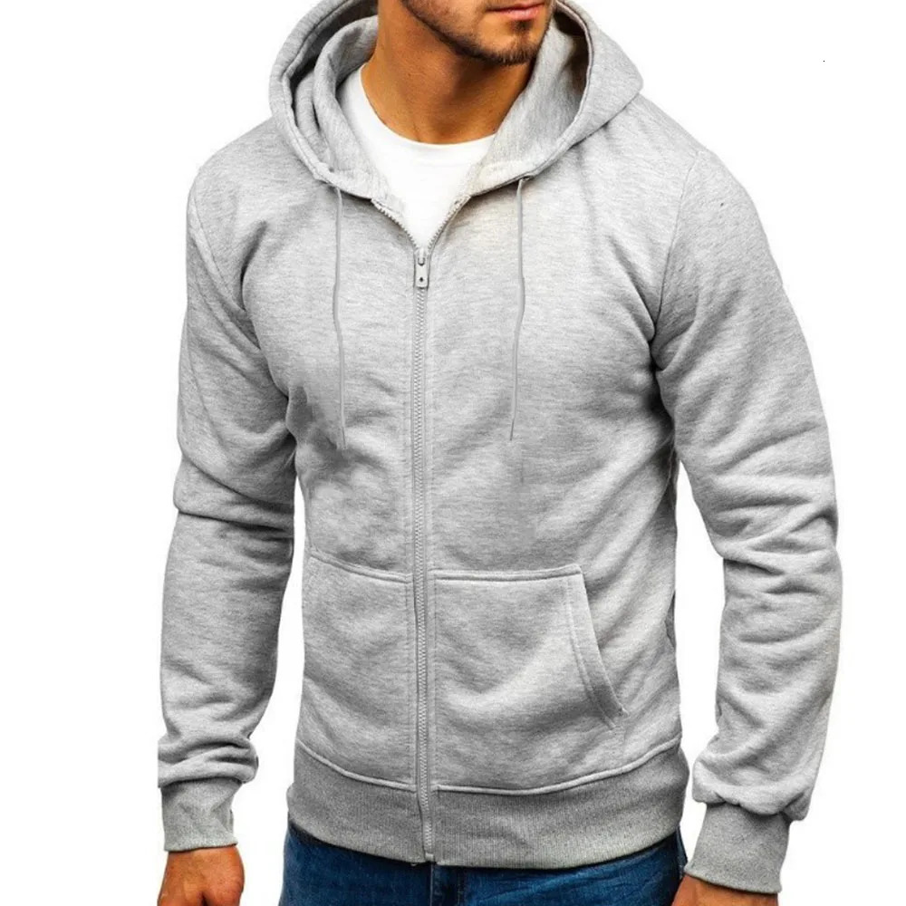 Mens Hoodie Solid Color Basic Hooded Jacket Cardigan Sweatshirt Spring Autumn Casual Men Streetwear Tracksuit Male 250304