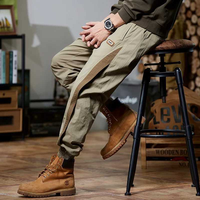 Stitching fashion brand Summer 2024 new casual pants mens thin elastic breathable ankle-tied retro American sports sweatpantsXJ250303