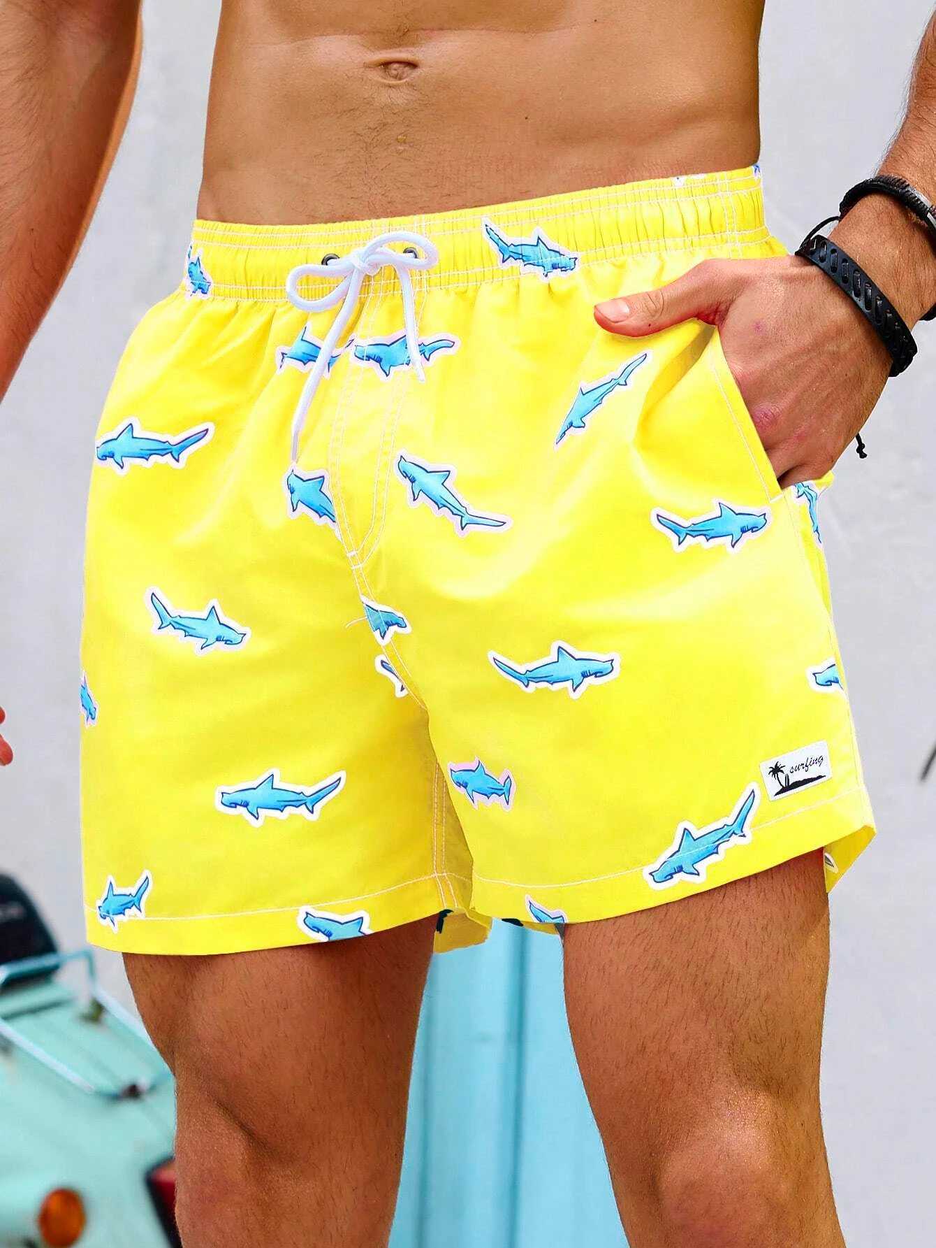 Summer New Mens Shorts Swimming Pants Drawstring Retro Fashion Print Holiday Beach Holiday Hawaiian Micro Elastic ShortsT250304
