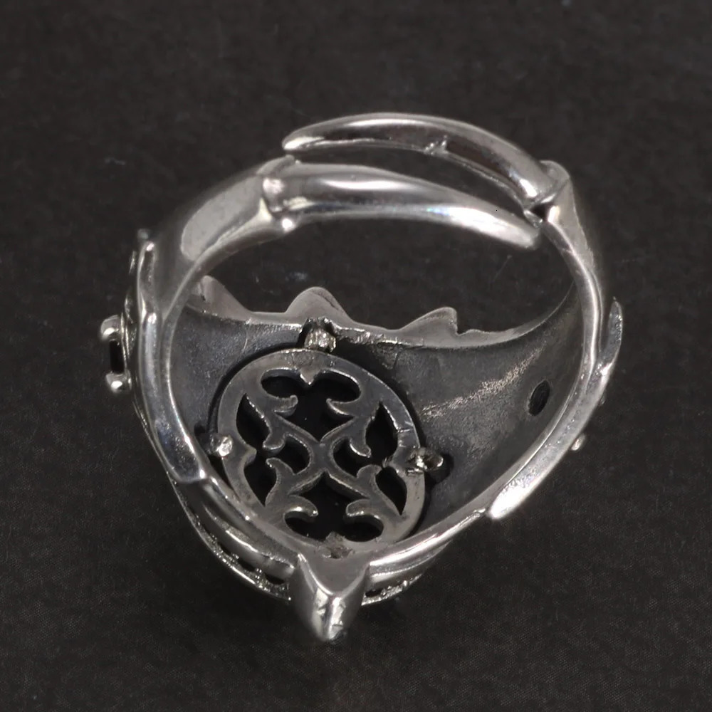 Real Pure 925 Silver Ring Cool Antique Paw Ring Mens Natural Stone Oval Black Agate Retro Hip Hop Adjustable Jewelry 250227