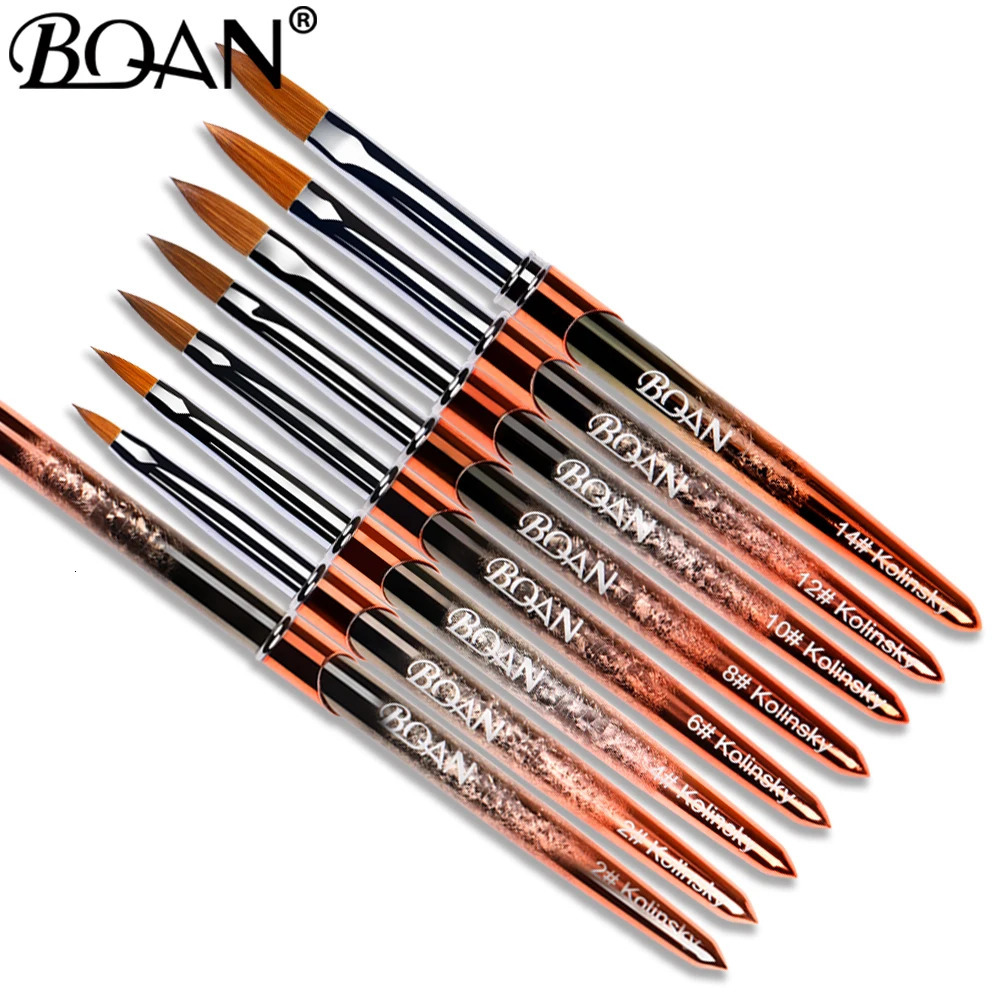 BQAN #2-#22 Pure Sable Kolinsky Acrylic Nail Brush Rose Gold Nail Art Brush Wood Handle Gel Builder Manicure Brush Drawing Tools 250304