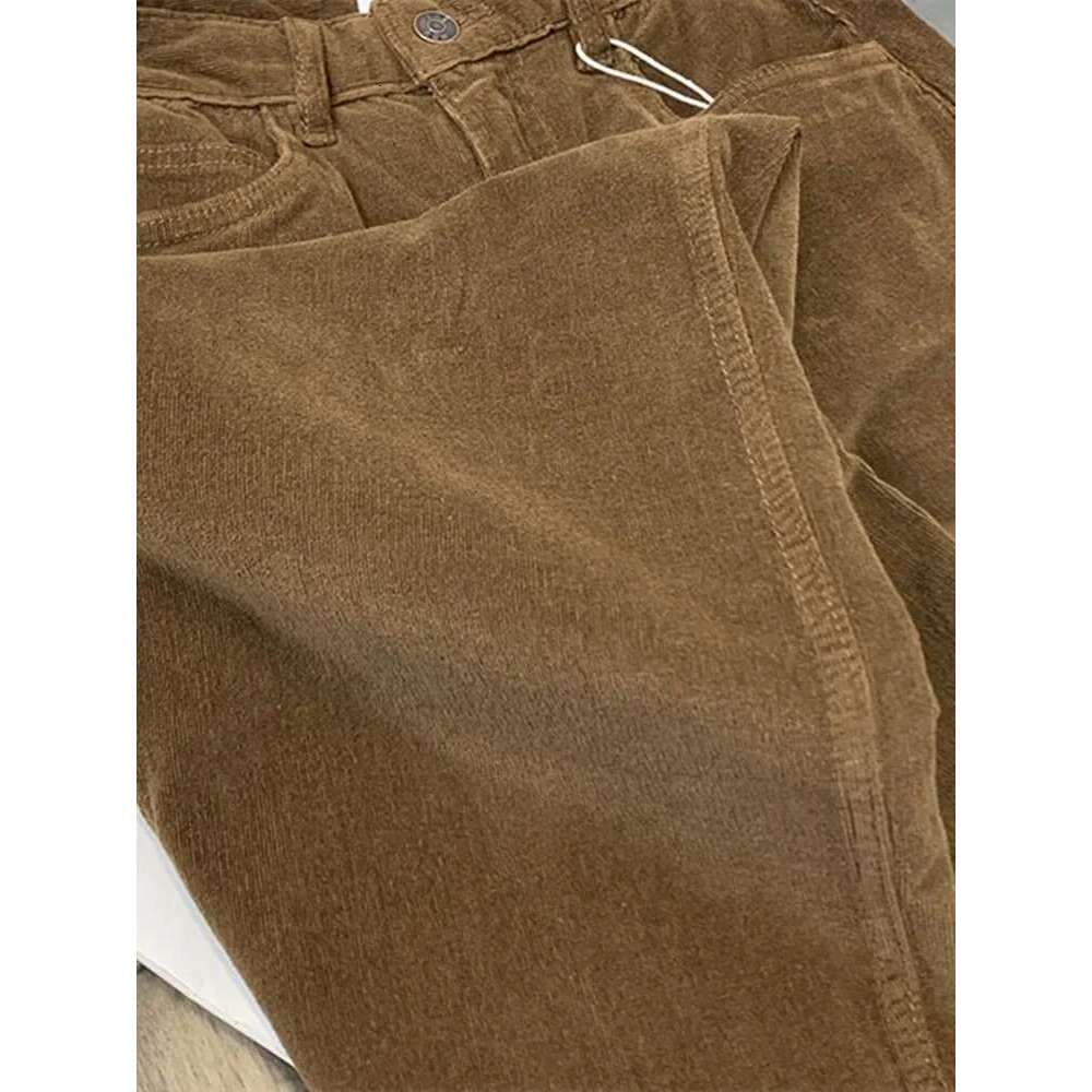 Women Fashion Zipper Fly Corduroy Jeans Retro Loose High Waist Solid Color Straight Leg Pants For Ladies