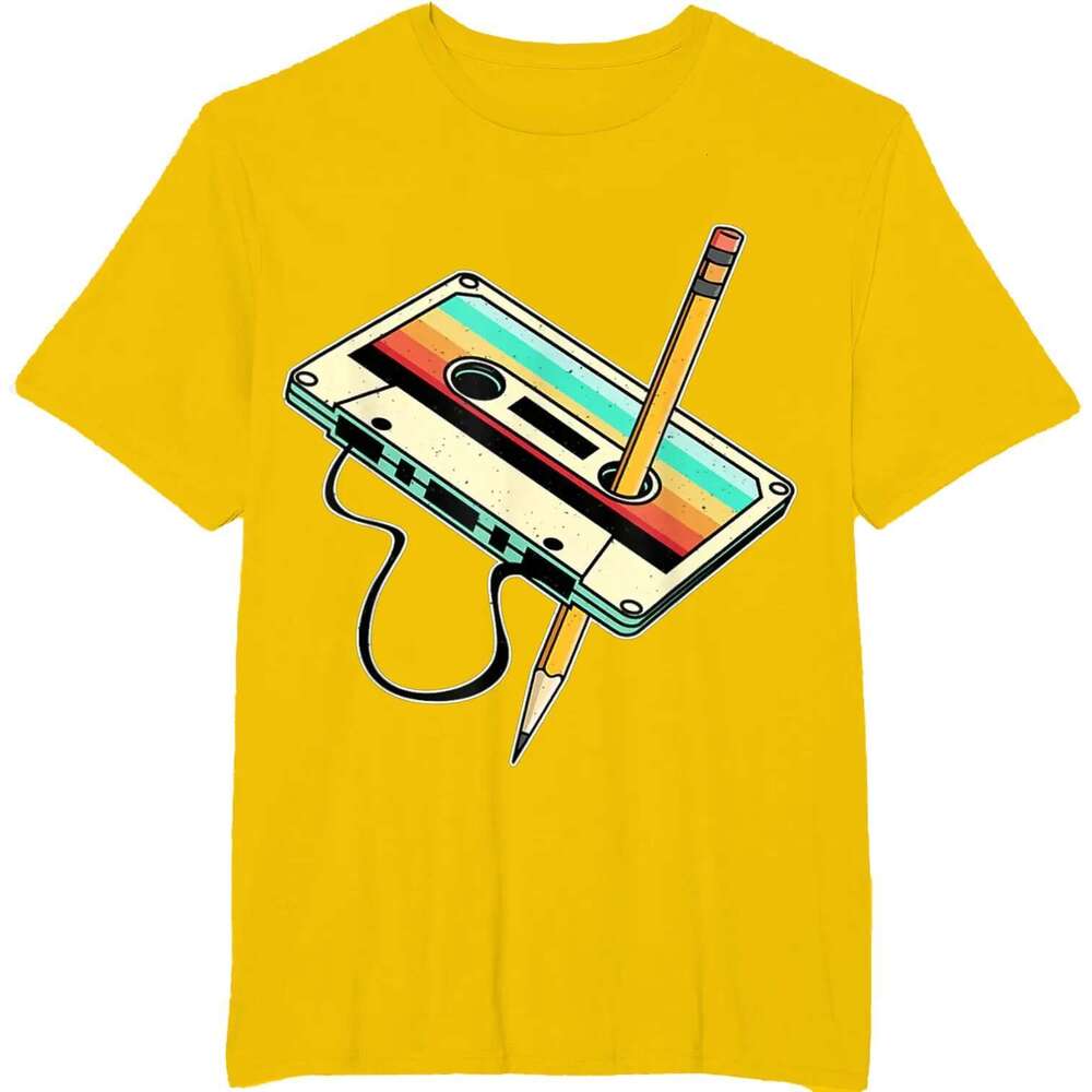 80s Cassette Tape Pencil 1980s Retro Throwback Music T-Shirt Men Clothing Vintage T Shirt Camisetas