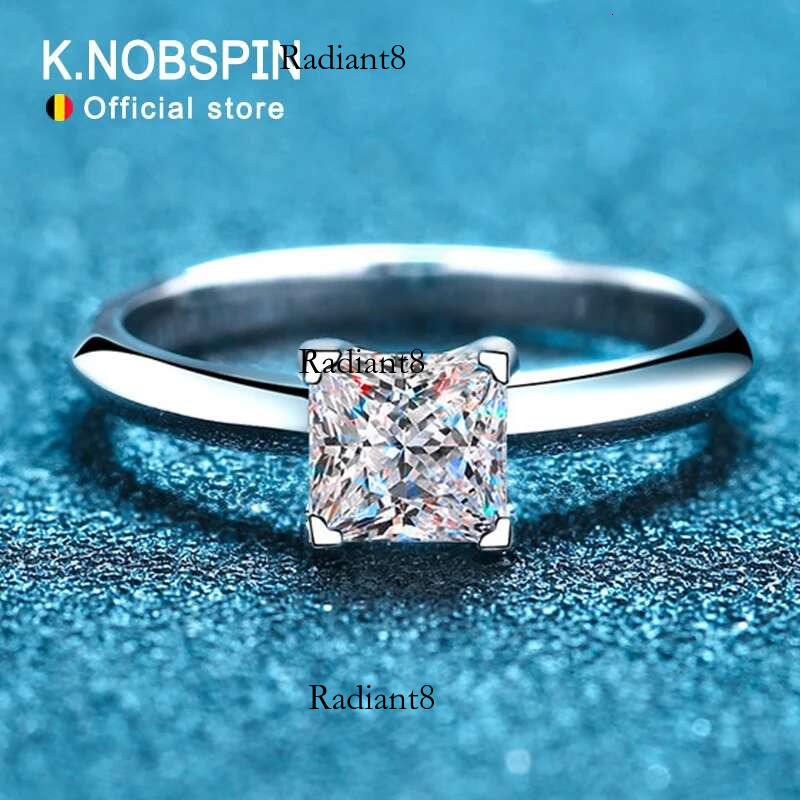 Knobspin Pricess Cut Moissanite Ring Sterg Sliver 1CT 2CT D VVS1 Lab Dia with GRA Fine Wedding Rings for Women