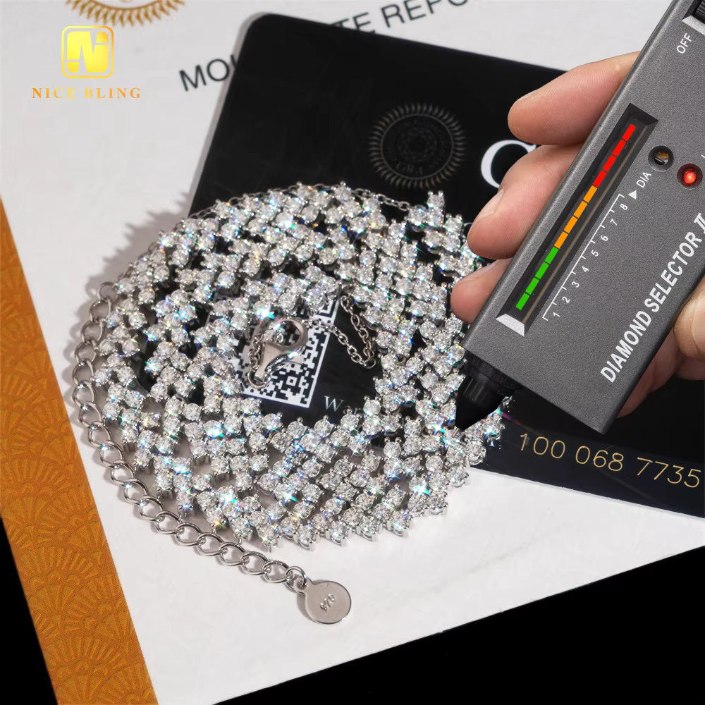 New Design Sterg Sier Trendy Style Jewelry Necklace Iced Out VVS Moissanite Full Round Dia Women Men k Chain