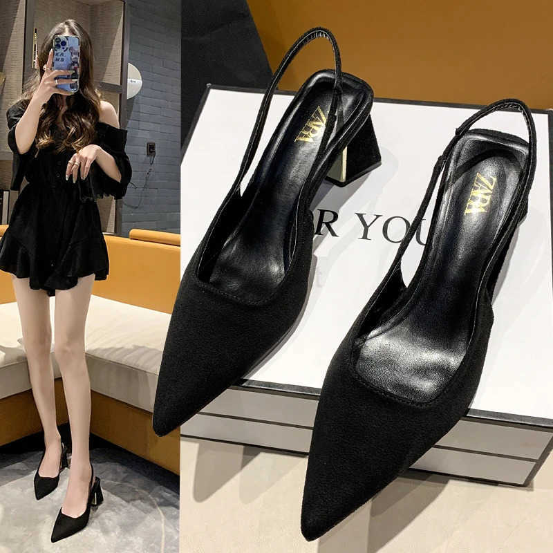 Summer New Pointed Solid Color Simple Shallow Mouth Cfortable Wens Outwear Back Strap Fi Sandals Wen Z250304