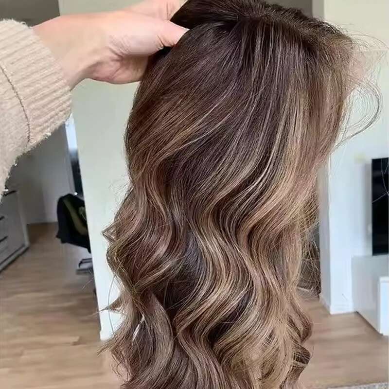 Premium European Synthetic Hair Top Je Brown Caramel Highlights Colored Lace Front Wig Hight Density For Women Use