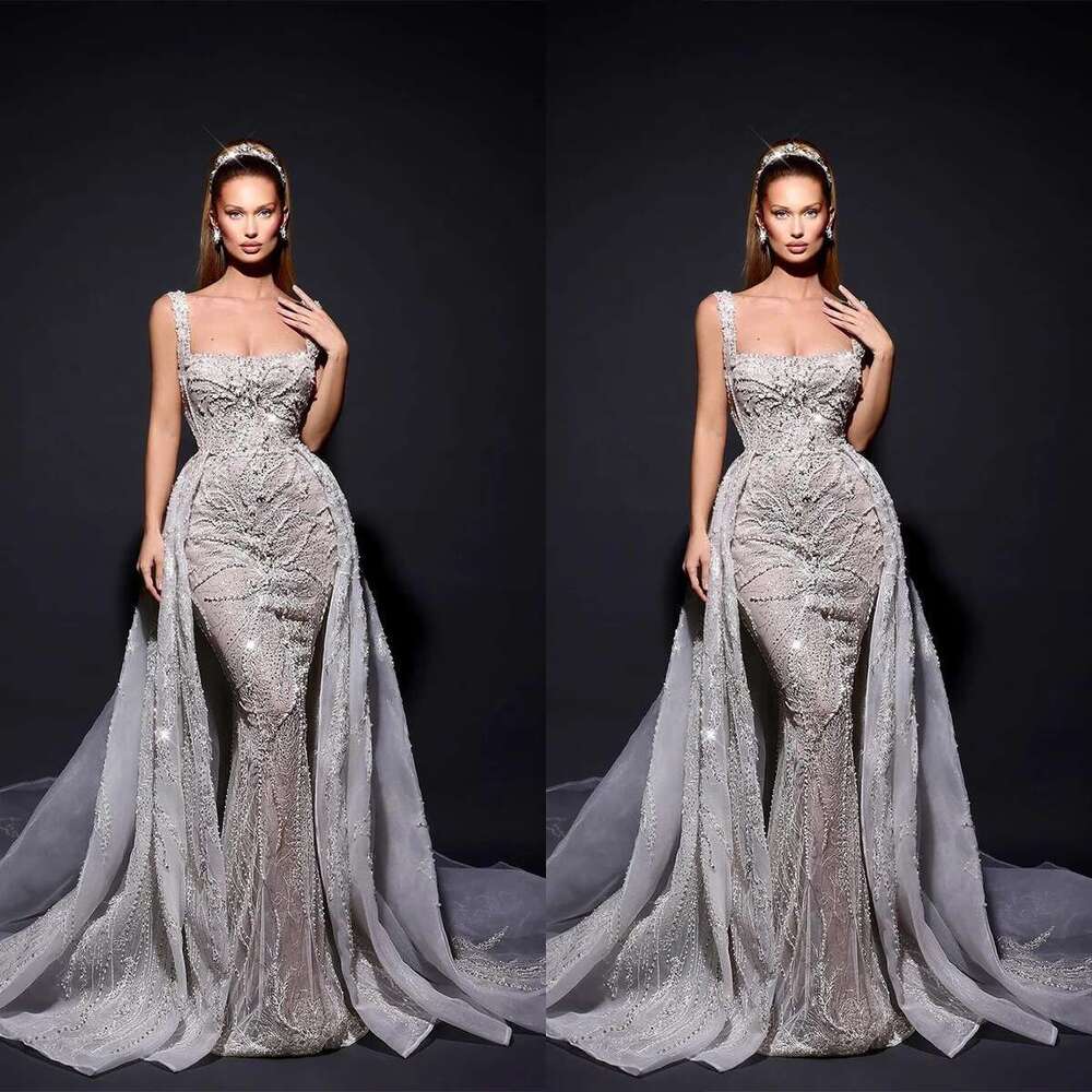 Mermaid Wedding Dresses Of The Income, Exquisite Pearls Beads Tulle, Detachable Train, Custom Bridal Dress