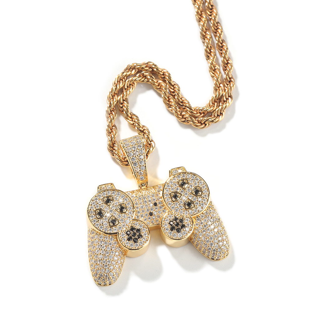 Hip Hop Creative Game Console Controller Pendant Necklace 5A Zircon Gold Boy Men Jewelry