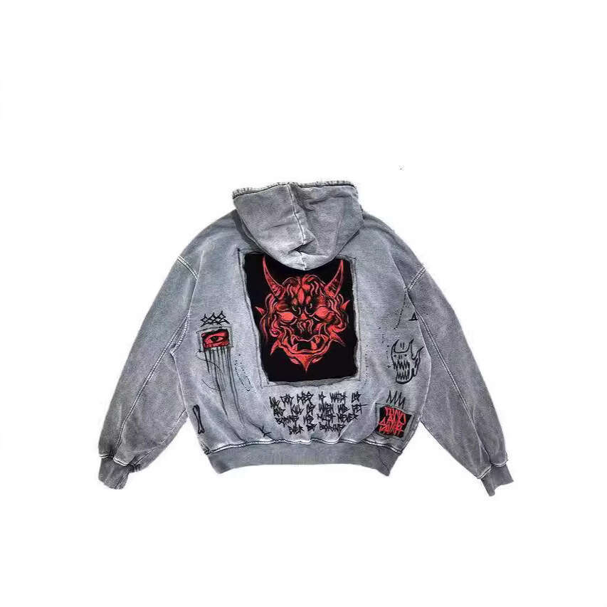 American street Y2K unisex demon 3D printed fabric loose hooded sweatshirt jacket