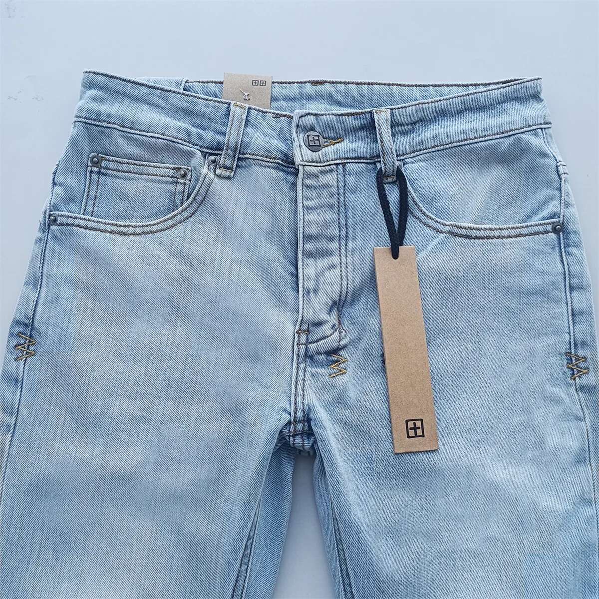 New KSUBI Cross Men High Street Wash Light Blue Hole Trend Low Rise Skinny Pants Daily Casual Ripped Frayed Jeans Brand