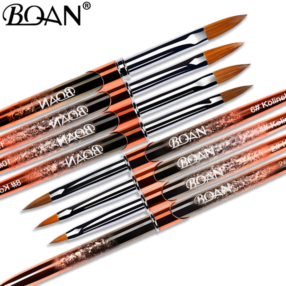 BQAN #2-#22 Pure Sable Kolinsky Acrylic Nail Brush Rose Gold Nail Art Brush Wood Handle Gel Builder Manicure Brush Drawing Tools 250304