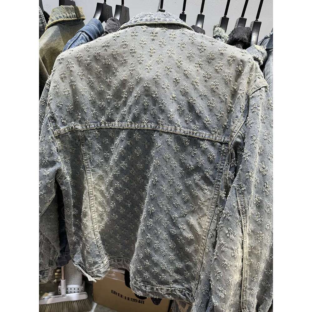 Spring & Autumn Jacquard Pattern Men's Denim Jackets Loosen Fit Vintage Jeans Coats Male's Casual Clothes