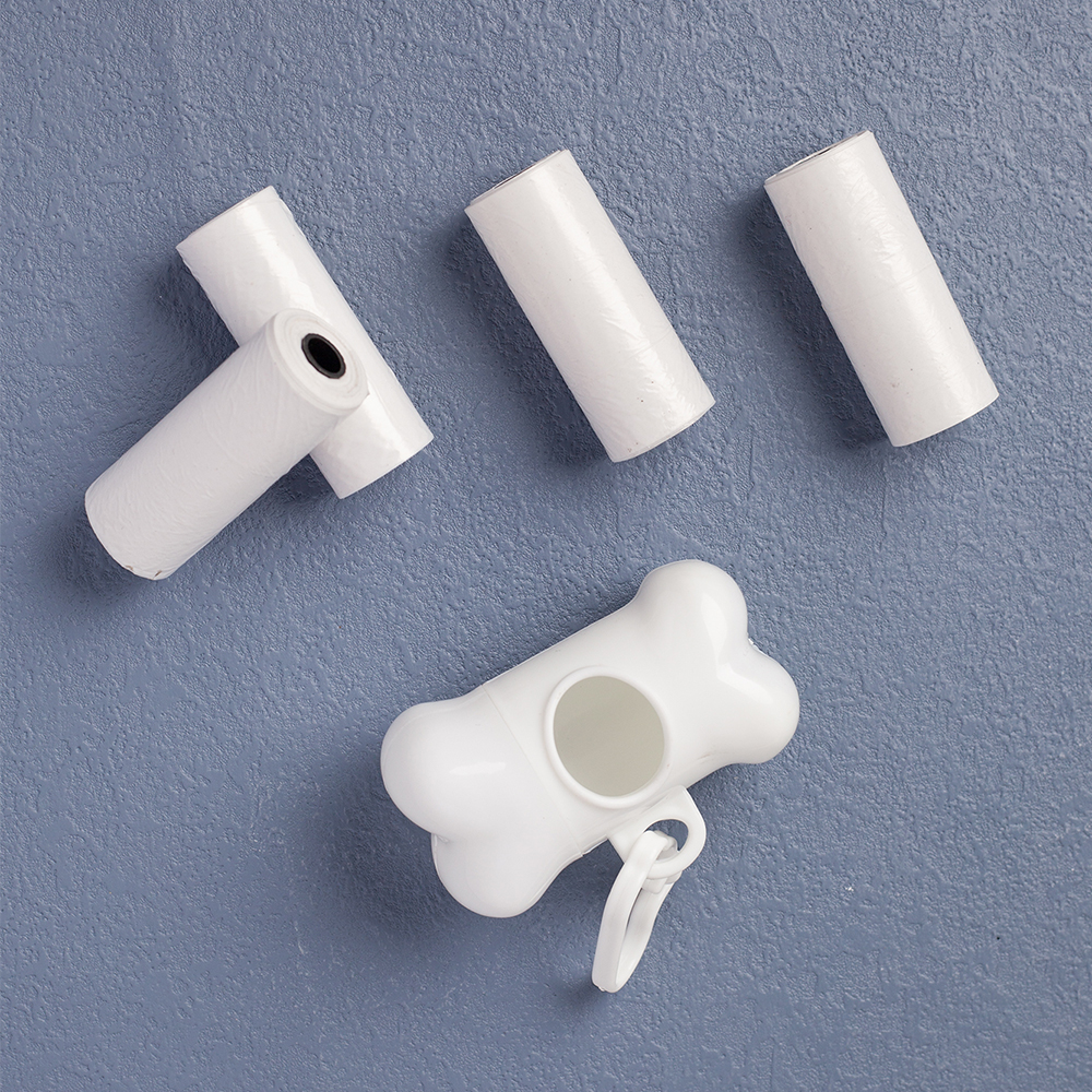 Pet Waste White Bag Dispenser for Dog Waste Bag Holder Plastic Garbage Bag Dispenser Carrier Case bone Pet Dog Waste Poop Bags