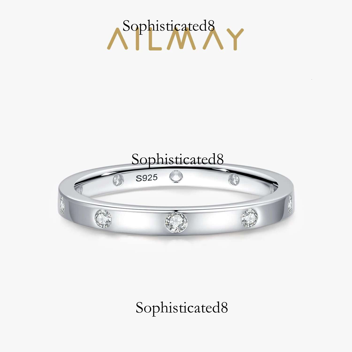 Ailmay Real Sterg Sier Simple Zirconia Geometric Design Stackable Finger Ring For Women Anniversary Fine Jewelry Gift