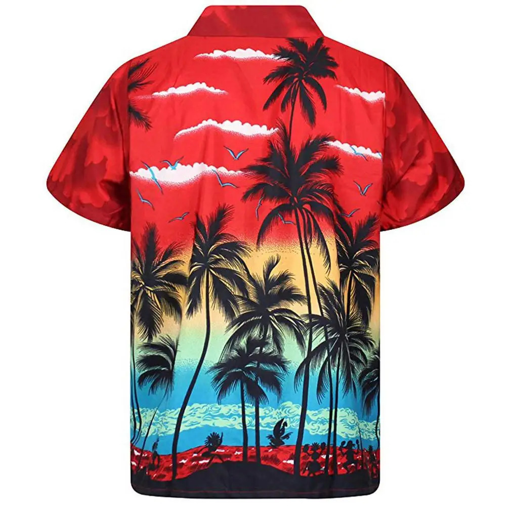 Hawaii Mens Shirt 5XL Loose Mens Shirt Fashion Palm Tree Printed Beach Dress Single Chest Cuban Collar Shirt 250227