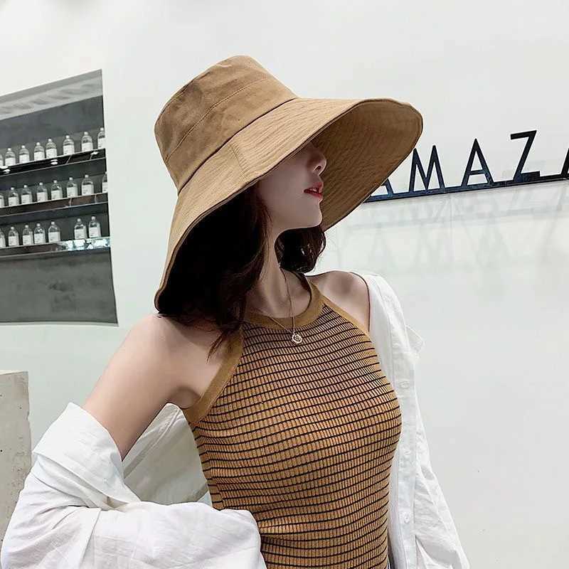 Janese Sunshade Female Spring and Summer Sunscreen Free To Fold Big Brim Sun Hat Fisherman Hat Cover Face Oversized HairXJ250304
