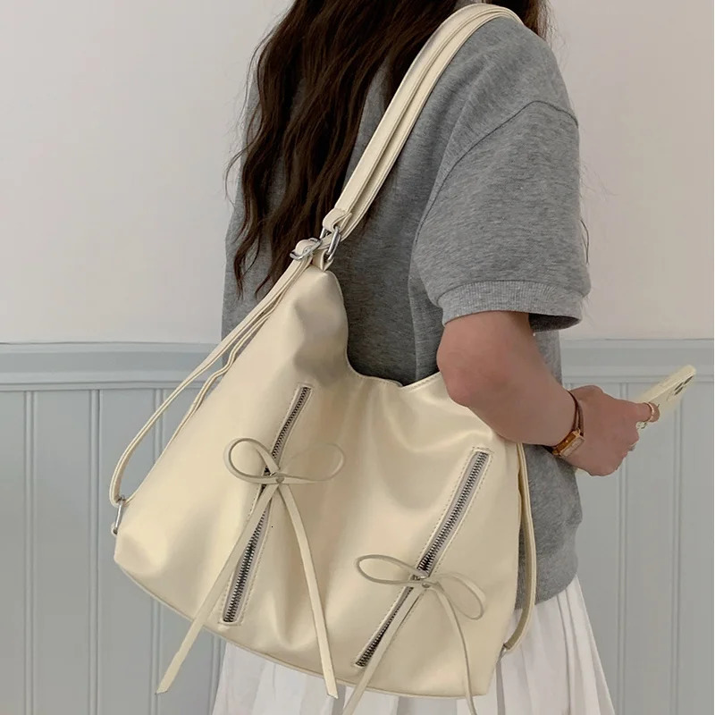 Korean Bow Knot Backpack Sweet Shoulder Bag for Women Fashion Y2K PU Leather Tote Bags Causal Large Capacity Female Handbags 250228